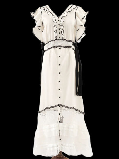 Self-Portrait White Dress with Black Details Size S Excellent Condition
