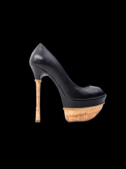 Excellent Gianmarco Lorenzi Black Leather Peep-Toe Platform Shoes Size 36.5