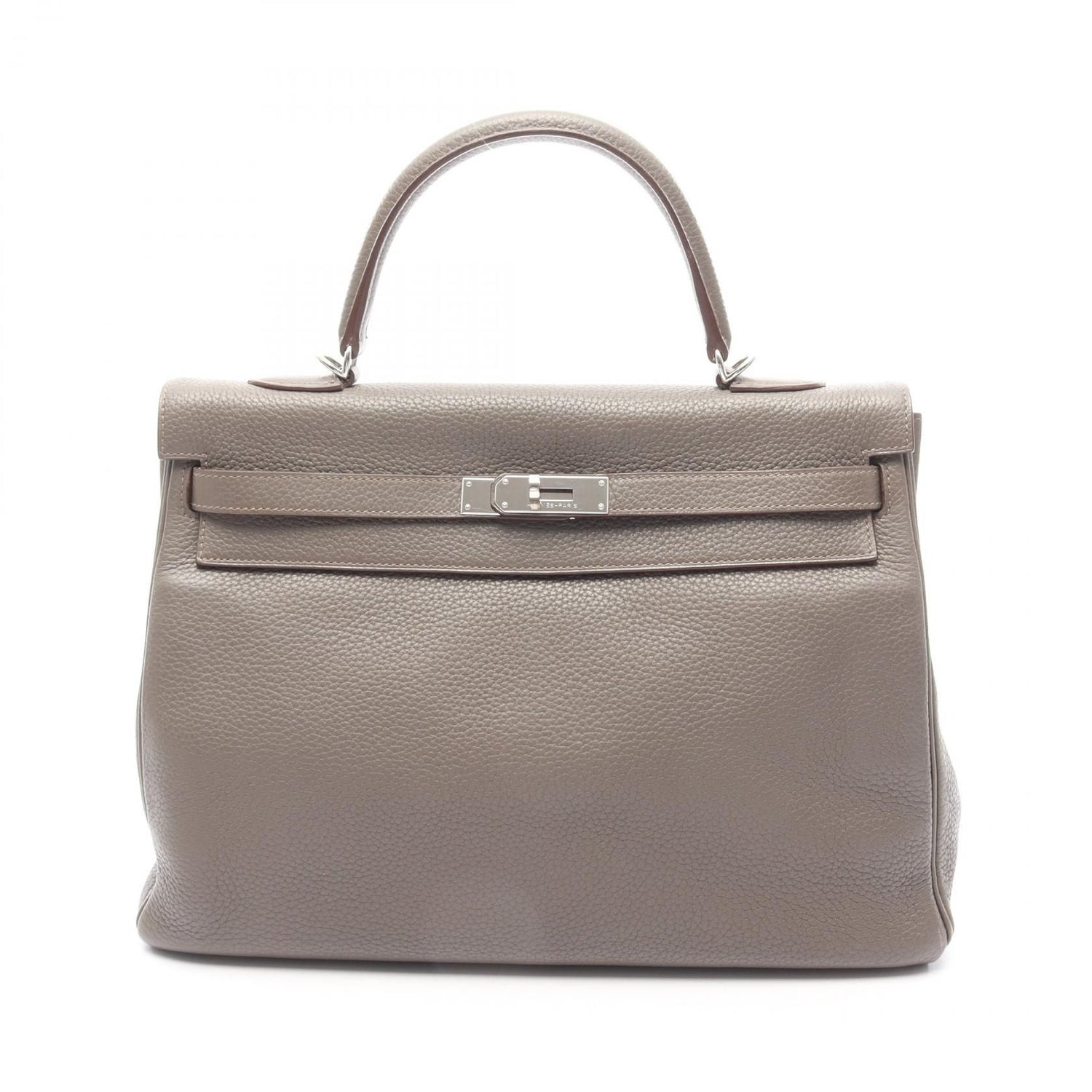 Hermes Kelly 35 Handbag Etain Brown Leather Taurillon Clemence