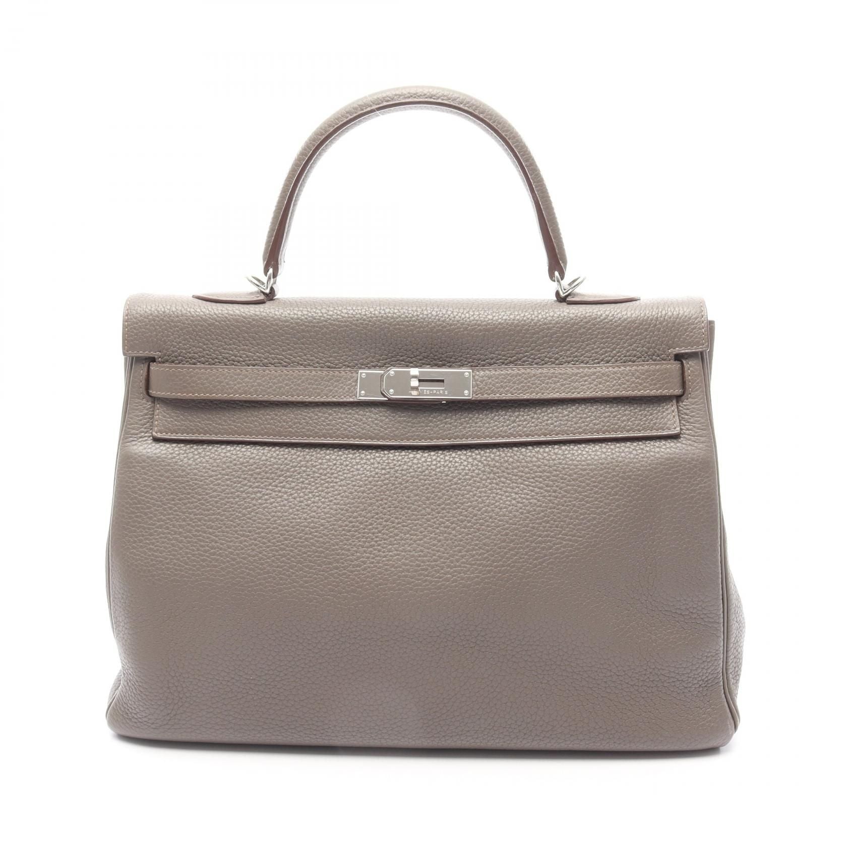 Hermes Kelly 35 Handbag Etain Brown Leather Taurillon Clemence