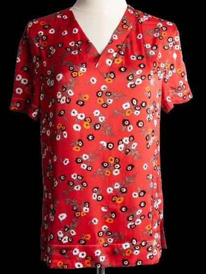Good Maje Red Floral V-Neck Shirt Size L Viscose Women