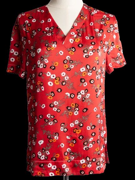 Good Maje Red Floral V-Neck Shirt Size L Viscose Women