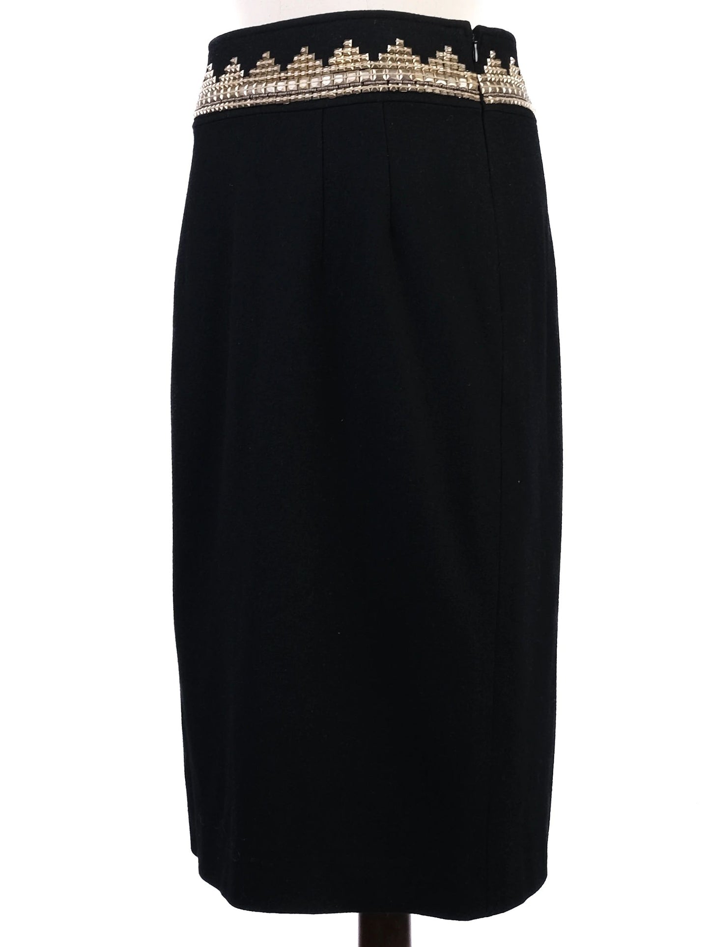 excellent class roberto cavalli black wool skirt suit with beaded collar
