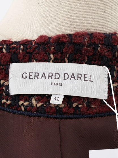 Excellent Gerard Darel Wool Coat XL Burgundy Black White Tweed
