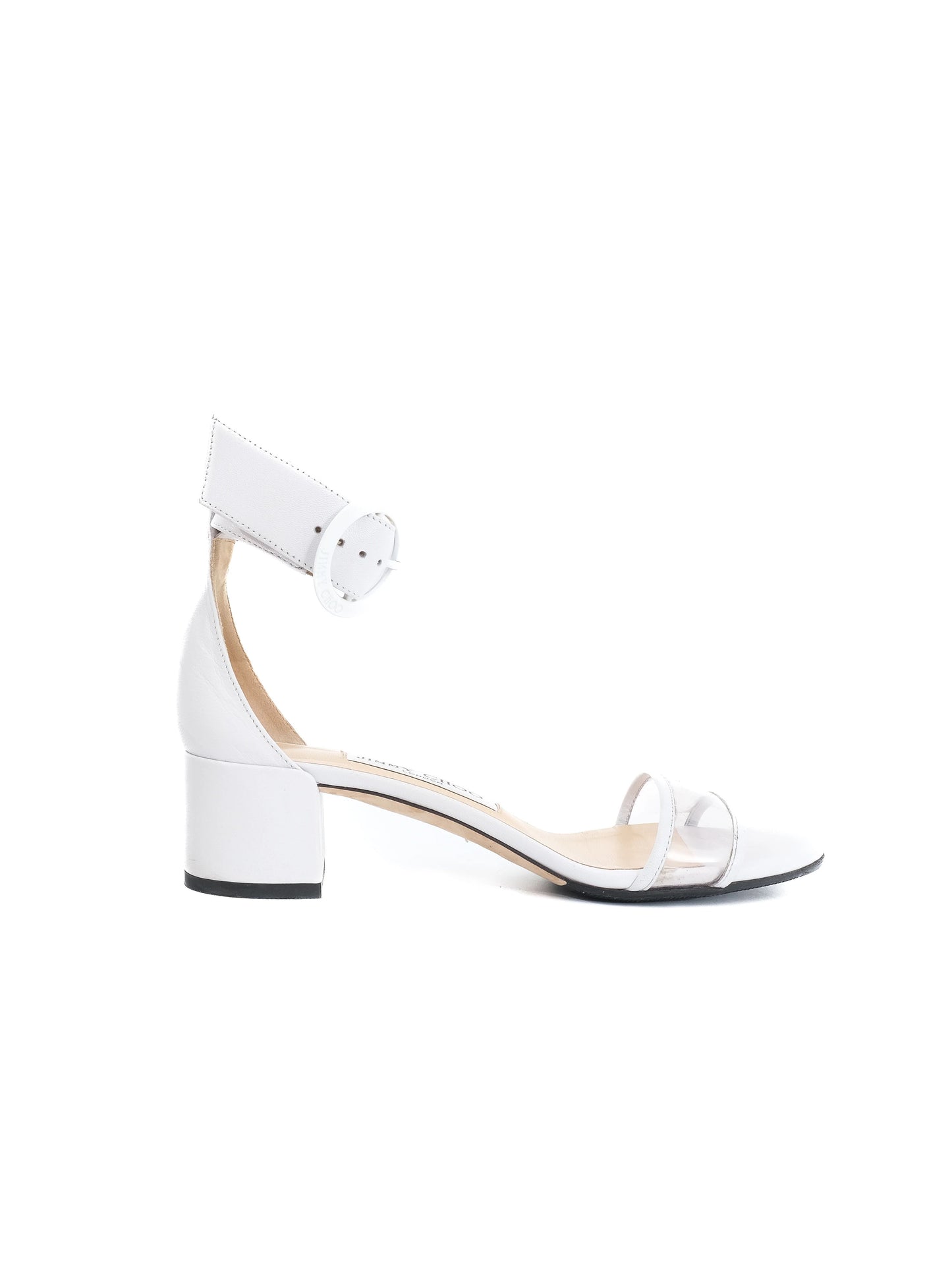 jimmy choo white leather heeled sandals with ankle strap