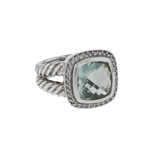 David Yurman Albion prasiolite, diamonds and silver ring