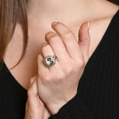 David Yurman Albion prasiolite, diamonds and silver ring