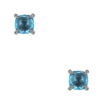 David Yurman Chatelaine silver, diamonds and blue topaze earrings