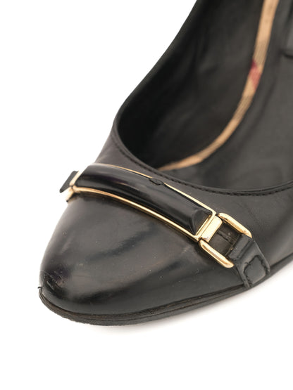 Burberry Black Leather High-Heeled Shoes Size 35 with Gold Buckle