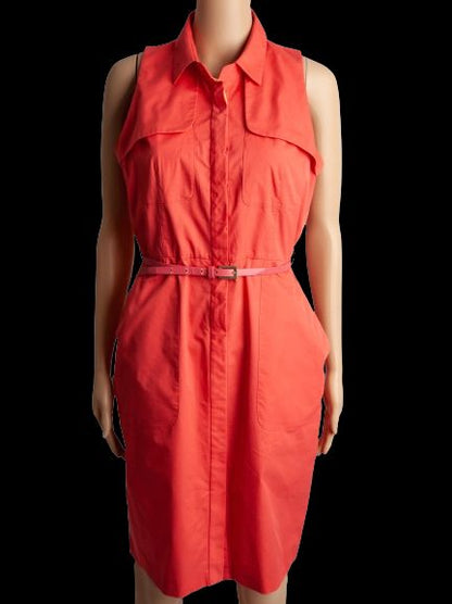 Good Elie Tahari Red Cotton Dress with Collar & Belt