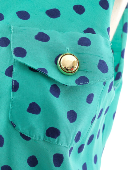 Excellent Luisa Spagnoli Blue Silk Dress Size L with Polka Dots