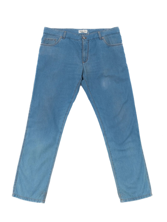 Excellent Castello d'Oro Blue Cotton Jeans Size XL Made in Italy