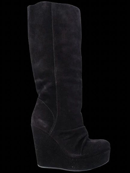 Average Condition Pedro Garcia Black Suede Knee-High Wedge Boots Size 38