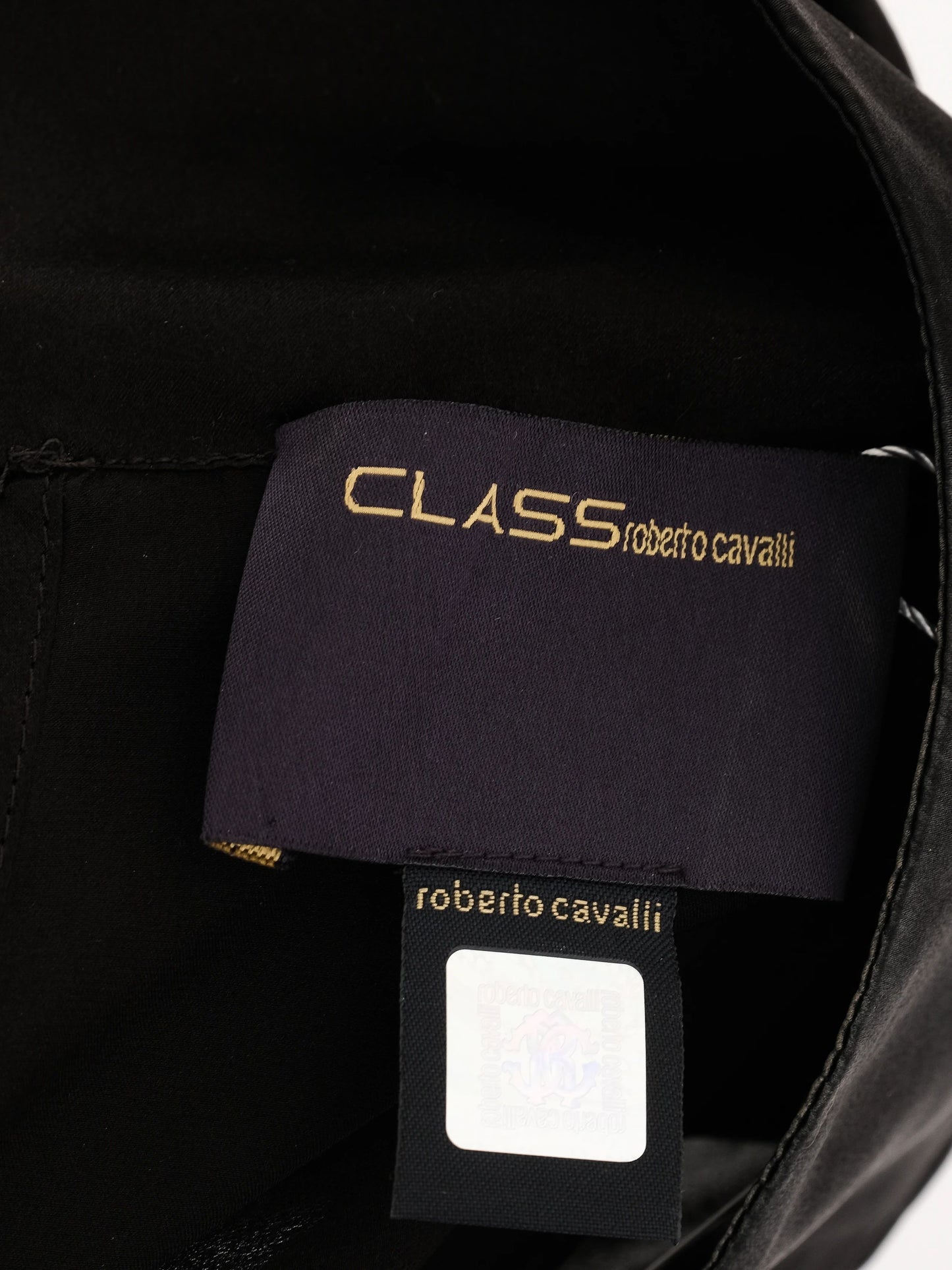 excellent class roberto cavalli black silk shirt size l with gold patterns