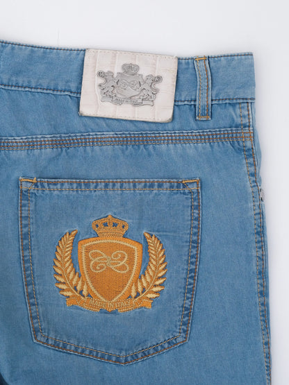 Excellent Castello d'Oro Blue Cotton Jeans Size XL Made in Italy