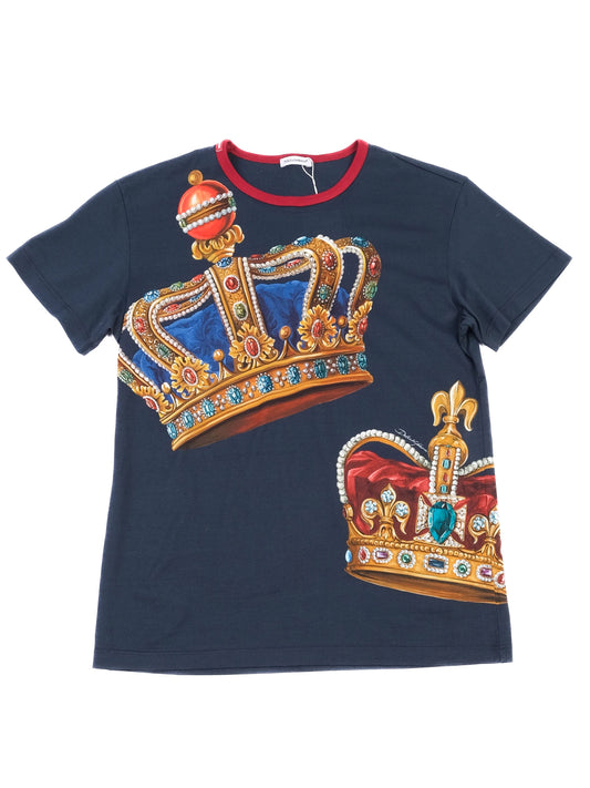 Excellent Dolce Gabbana Navy Crown Print T-Shirt for Kids Size 12