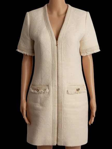 good sandro white wool dress size s with fringe details