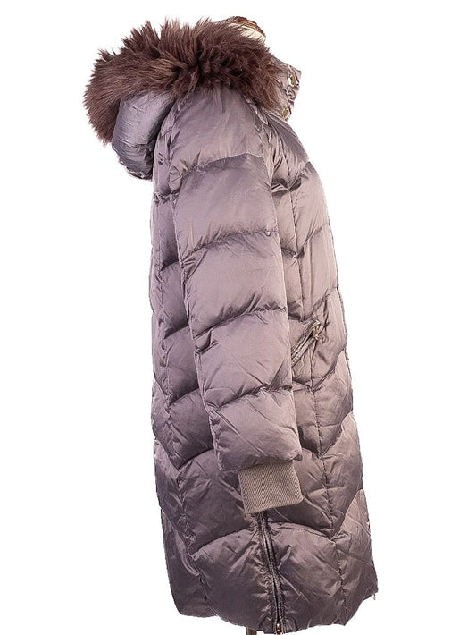 Good Patrizia Pepe Gray Puffer Coat XS with Fur-Trimmed Hood