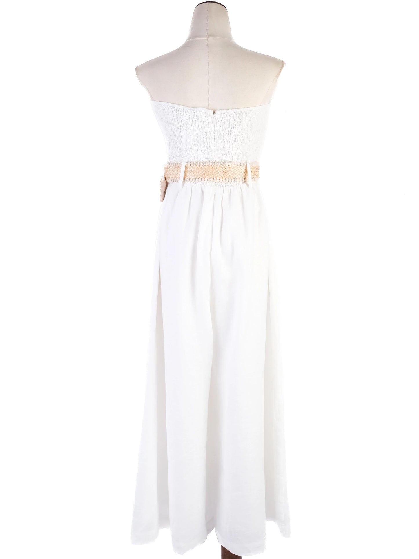 new zimmerman white strapless jumpsuit with woven belt