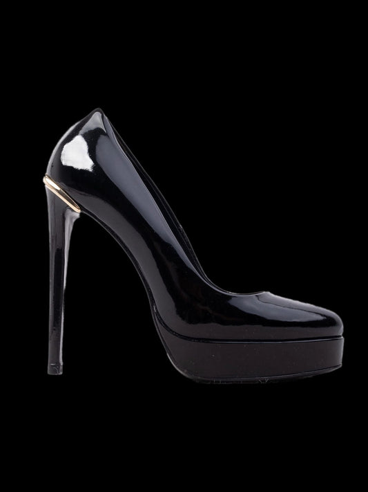 Excellent Iceberg Black Leather High-Heeled Shoes with Stiletto Heel
