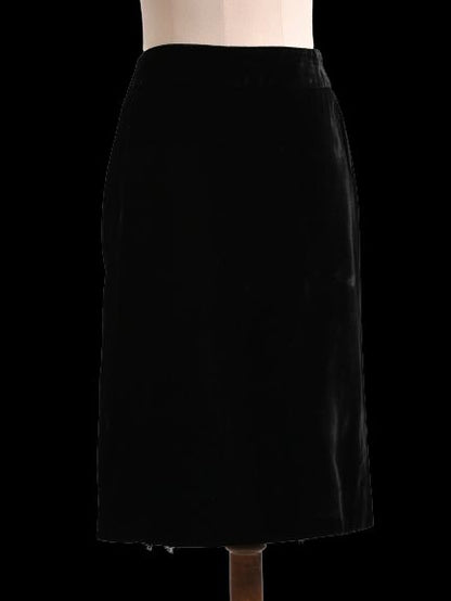 Good Valentino Black Velvet Skirt with Lace Trim Size S
