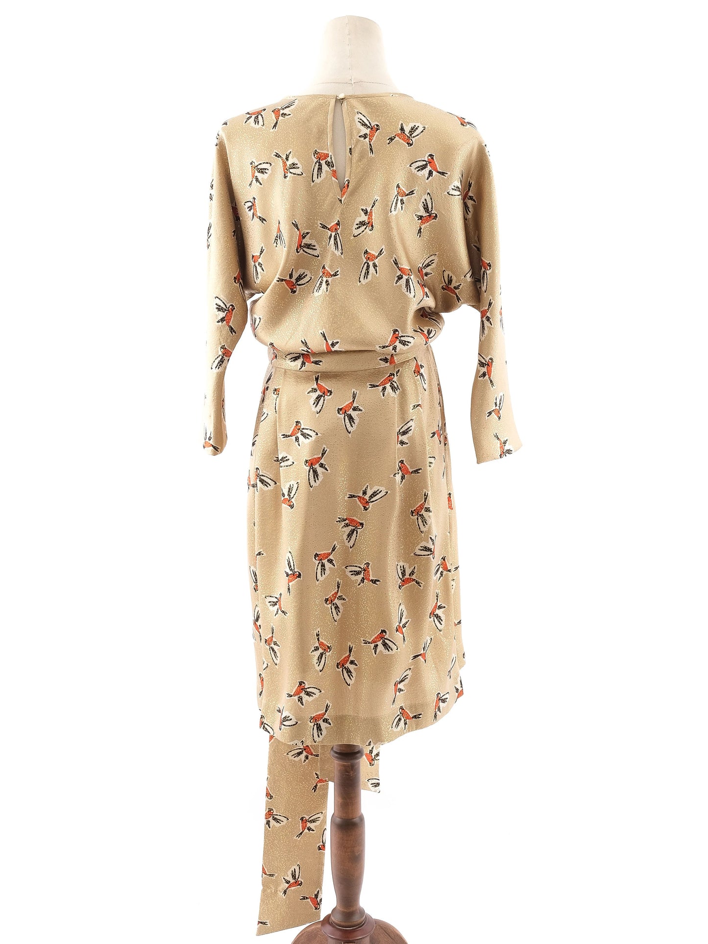 excellent alexander terekhov yellow silk dress with bird pattern