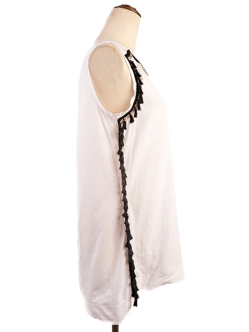 twinset white sleeveless dress with black fringes size m