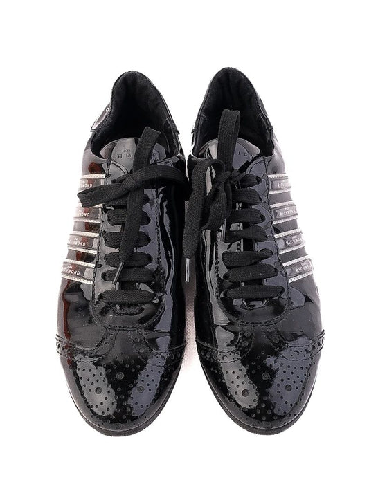 Excellent Richmond Black Leather Sneakers with Silver Stripes