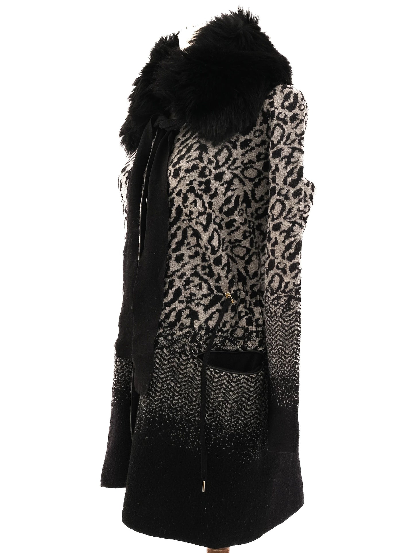 excellent escada women's coat gray black leopard pattern size xs