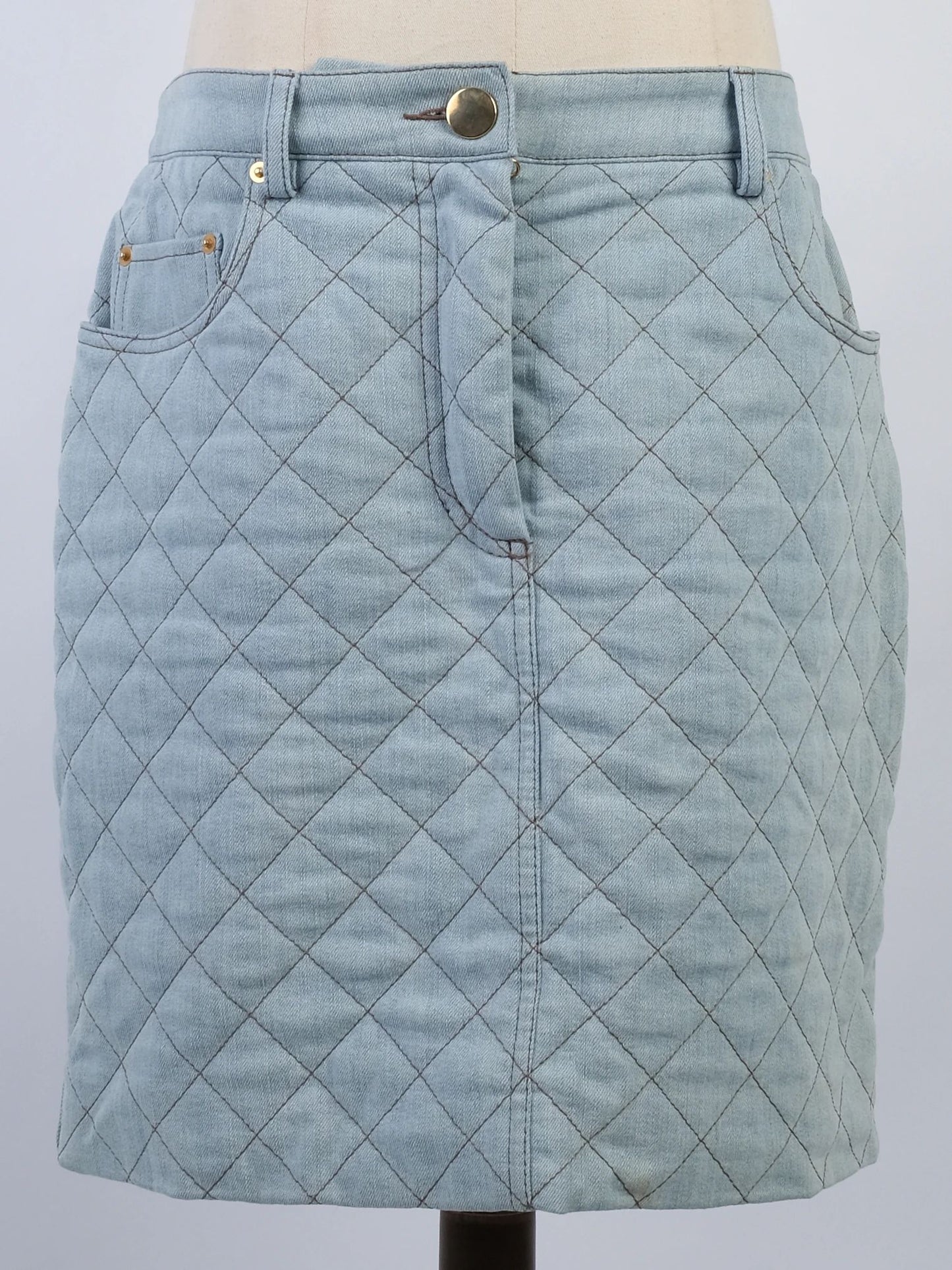 excellent moschino blue quilted denim jacket & skirt set
