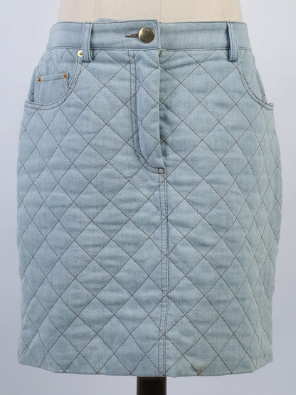 Excellent Moschino Blue Quilted Denim Jacket & Skirt Set