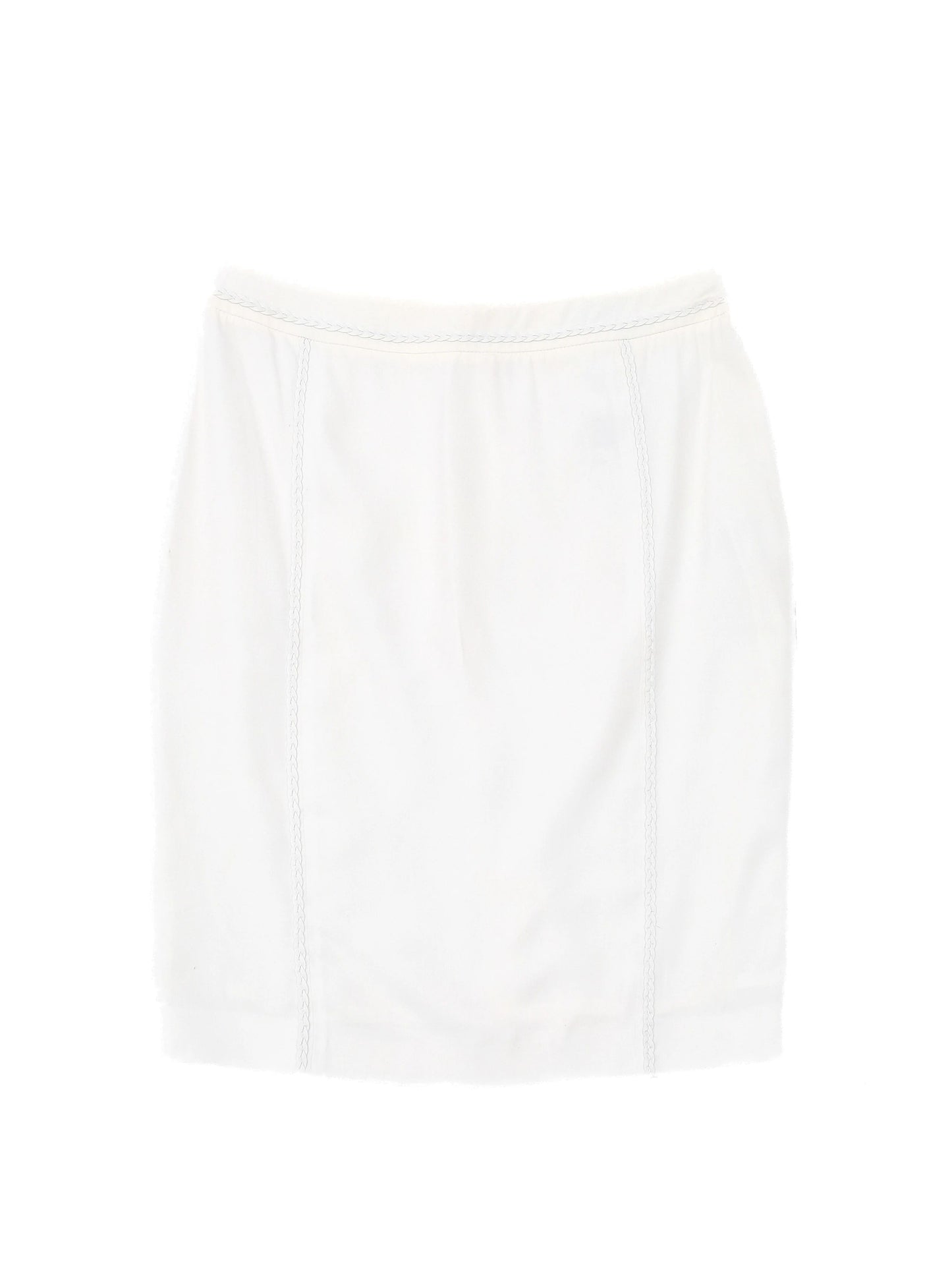 excellent bessini white viscose women's skirt size s with braided trim