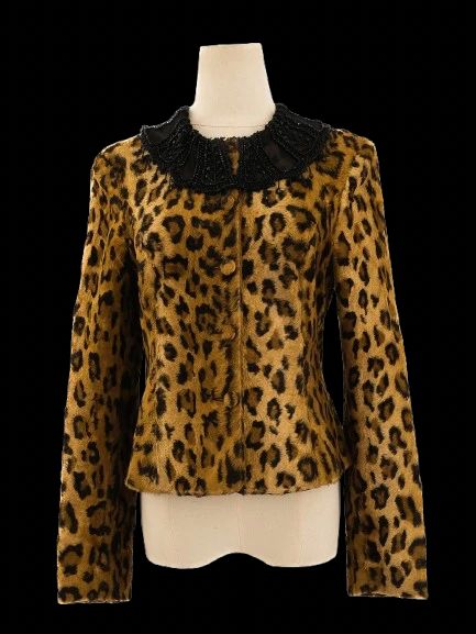 excellent blumarine leopard print jacket with beaded collar, size xs
