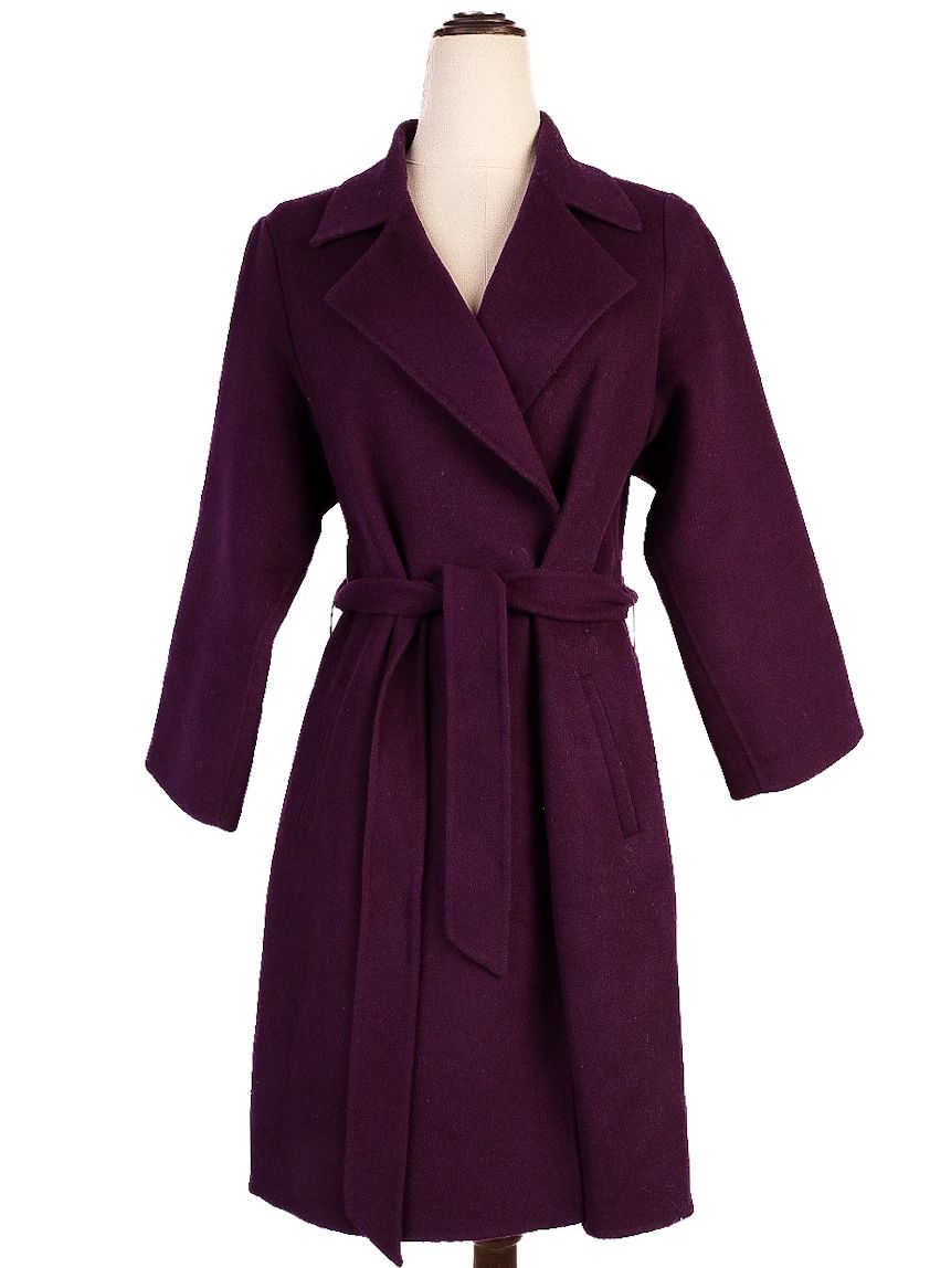 max mara studio purple wool coat with belt cucito a mano