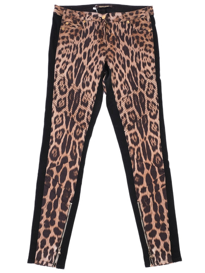 Excellent Roberto Cavalli Leopard Print Pants Size L with Side Zippers