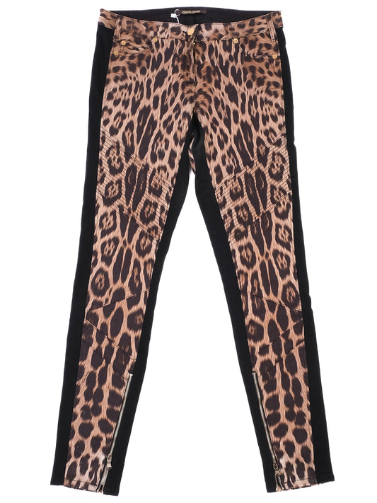 Excellent Roberto Cavalli Leopard Print Pants Size L with Side Zippers