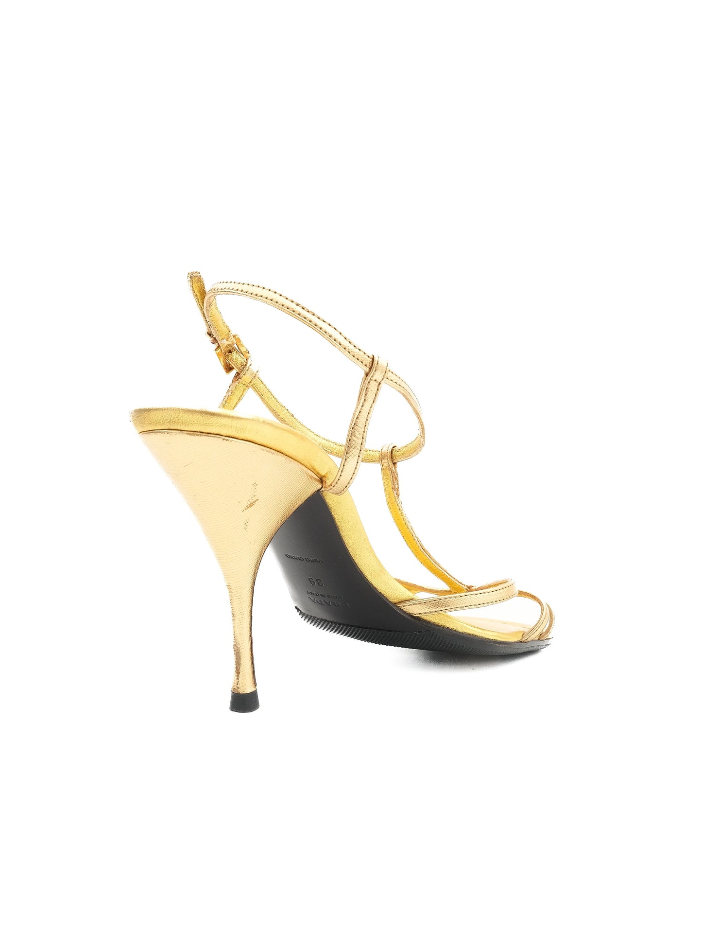 excellent prada yellow leather high-heeled sandals size 39