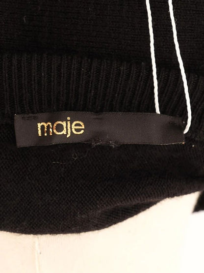 Excellent Maje Black Wool Sweater & Green Pleated Skirt Set for Women