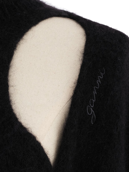 Excellent Ganni Black Wool Turtleneck Sweater Size S with Cutouts