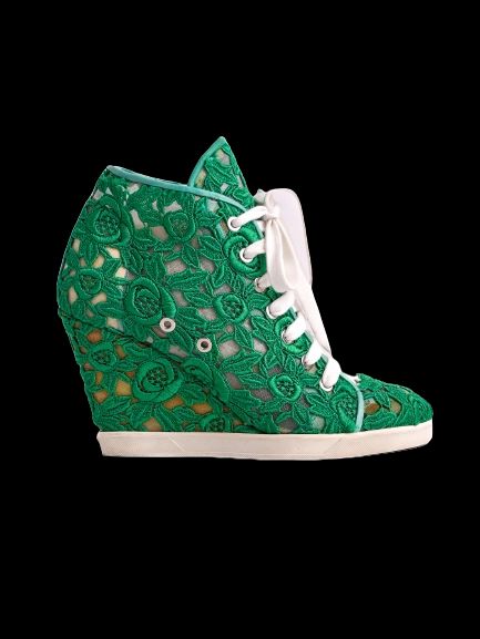 Average Judari Green Lace Wedge Sneakers Size 39 Textile