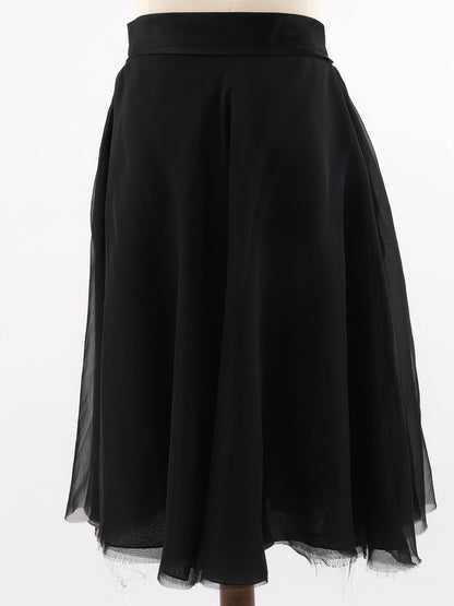 Excellent Lanvin Black Silk Skirt Size M with Sheer Overlay