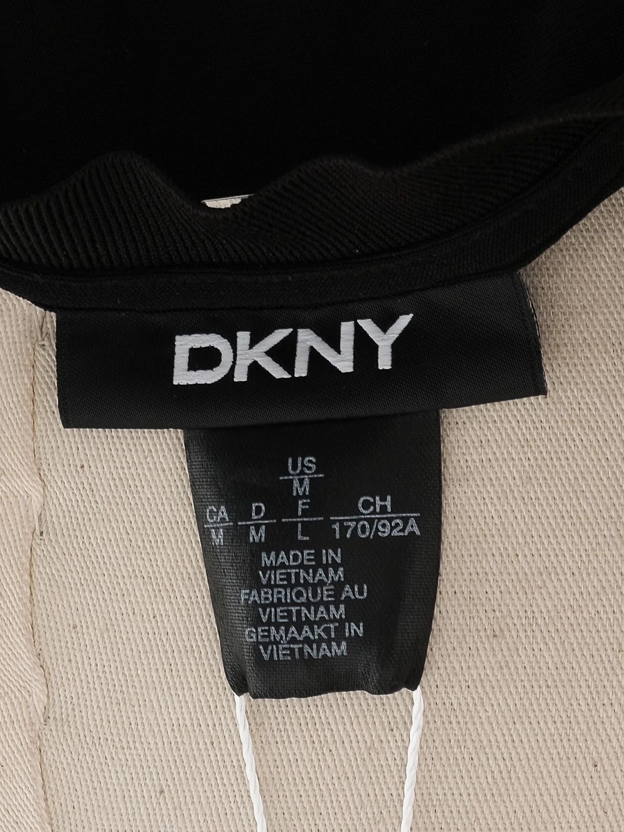 excellent dkny women's top m black white blue geometric pattern