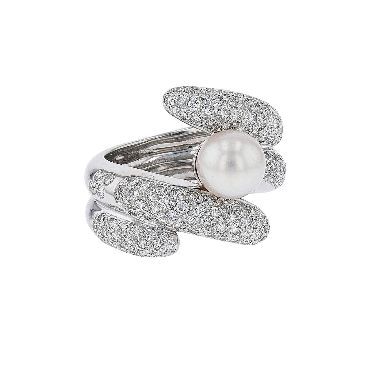 diamonds, cultured pearl and gold ring