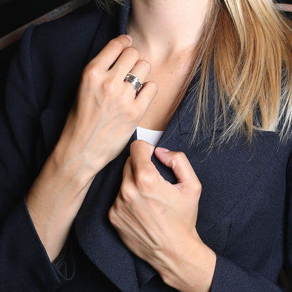 Dinh Van Spirale Duo black diamonds, silver and gold ring