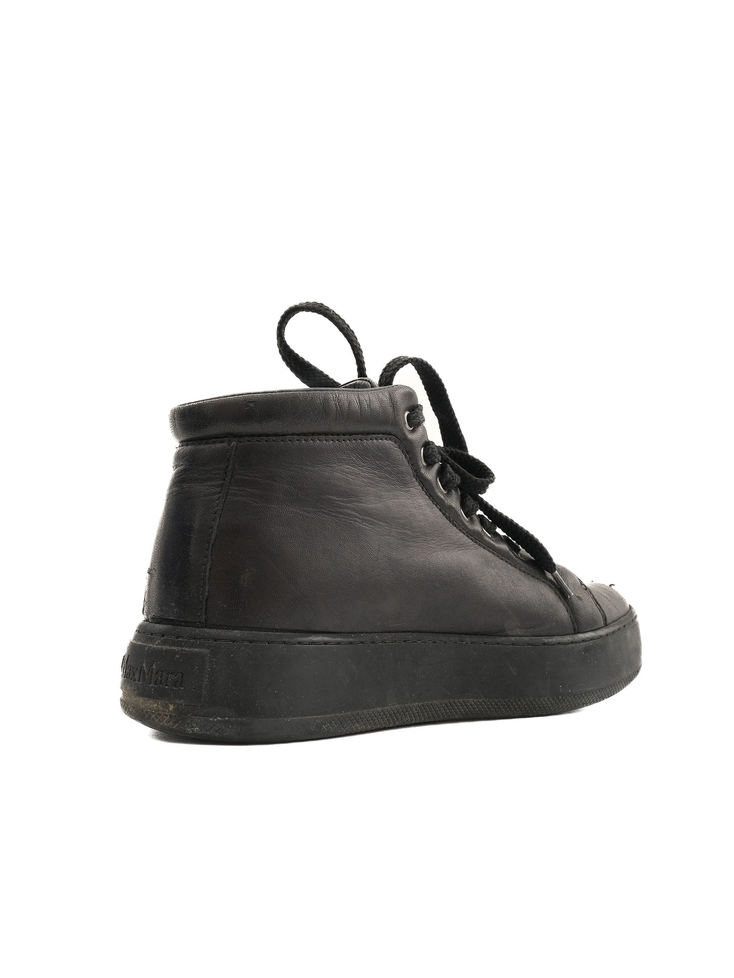 excellent max mara black leather sneakers size 36.5 women's