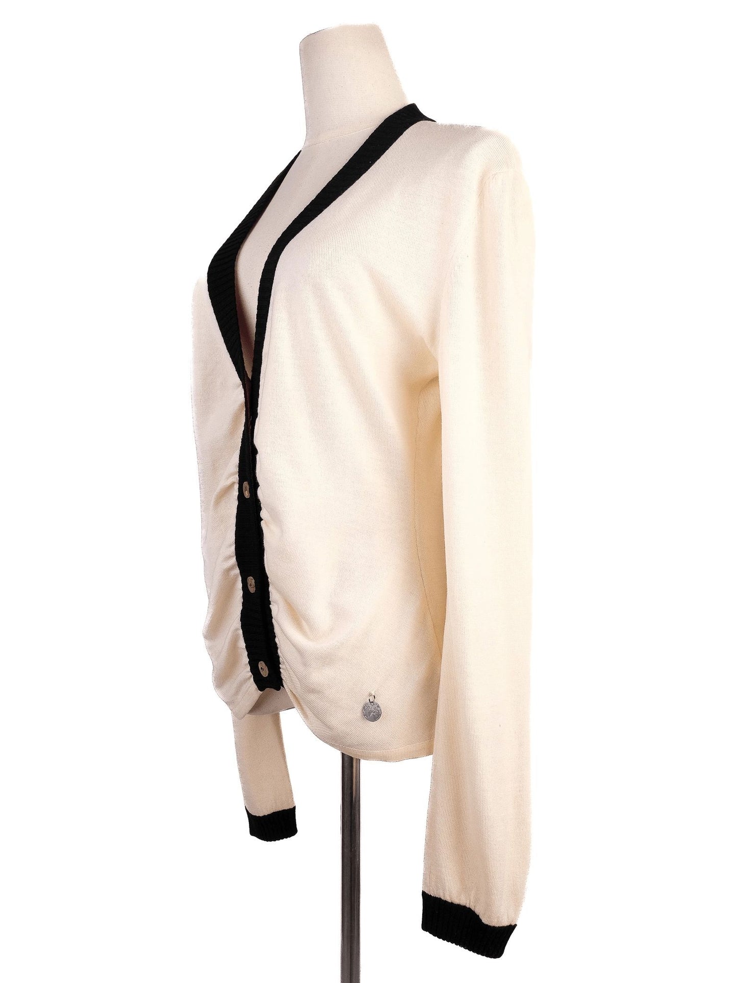 excellent valentino white wool cardigan size m with black trim