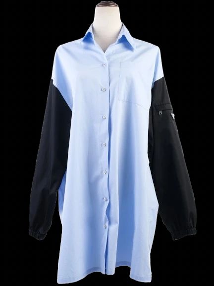 excellent prada blue cotton long button-up shirt size l