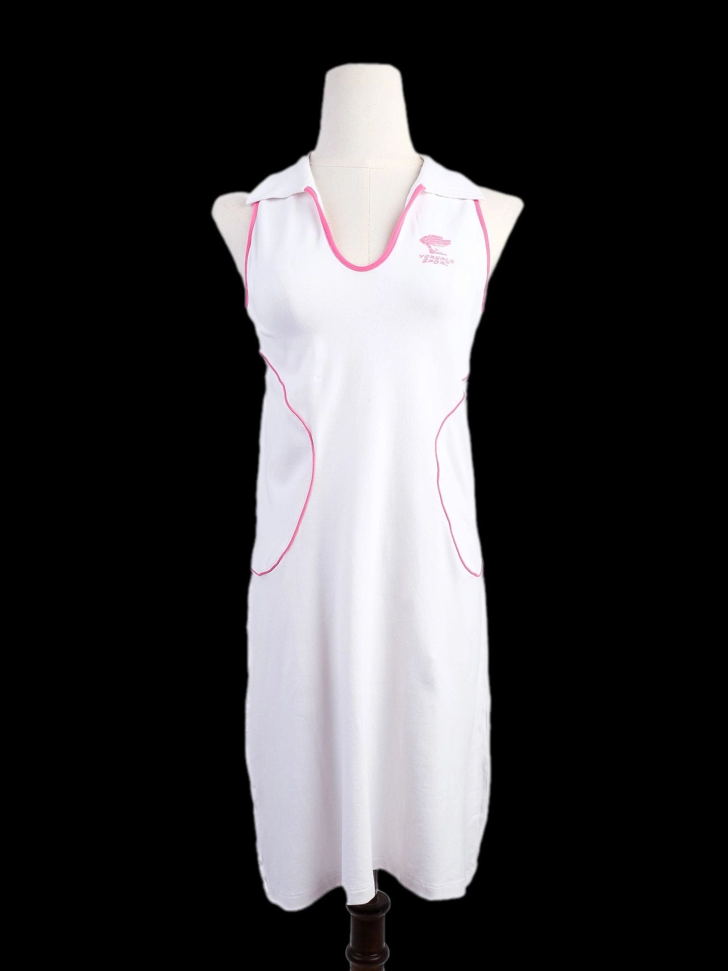new versace white sleeveless dress l cotton with pink accents