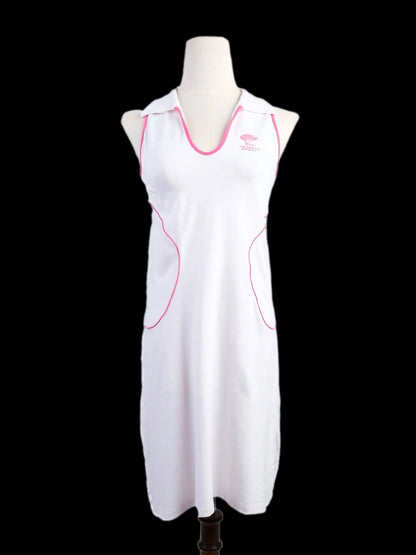 NEW Versace White Sleeveless Dress L Cotton with Pink Accents
