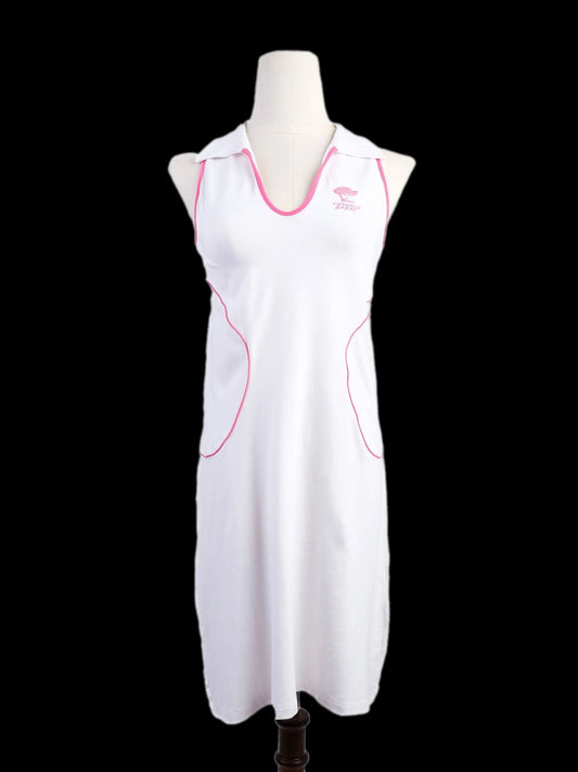 NEW Versace White Sleeveless Dress L Cotton with Pink Accents